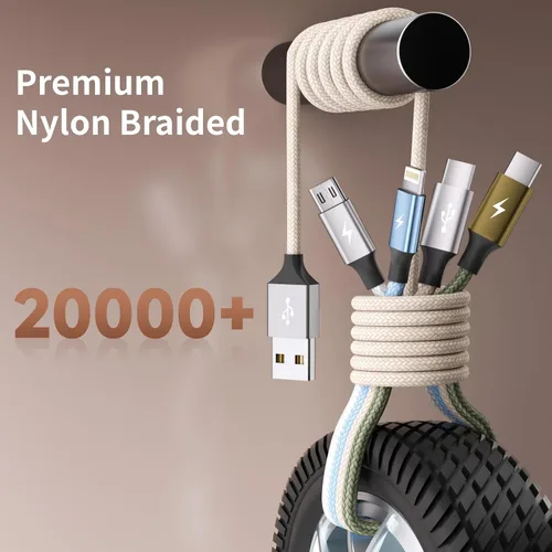 Vista 7 de 4 in 1 Multi Charging Cable, 2 Pack 6FT Charging Cords for Devices Nylon Braided USB C Car Charger Cable with Dual USB-C, IP & Micro Ports, Long