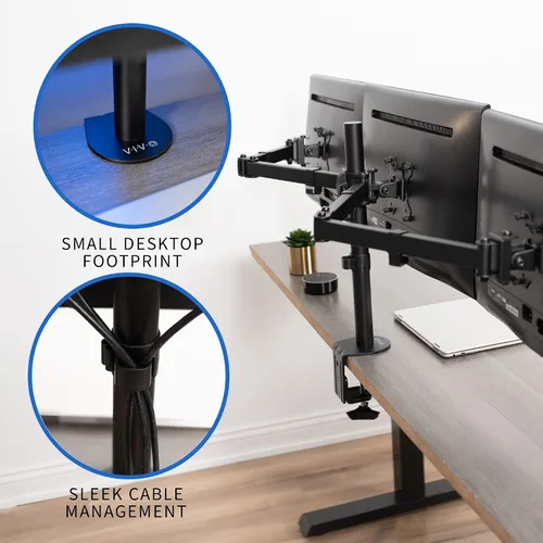Vista 4 de VIVO Soporte de escritorio ajustable para monitor triple, soporte articulado, capacidad para 3 pantallas de hasta 24 pulgadas, negro, STAND-V003Y