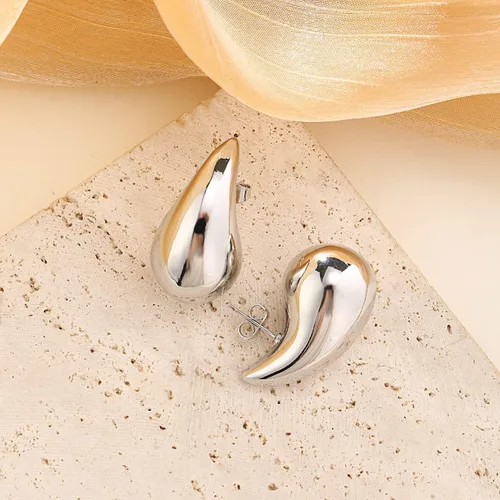 Vista 3 de Aretes de lágrima extra grandespequeños para mujer, chapados en oro, huecos, gruesos, hipoalergénicos, ligeros, huecos, aretes de gota de agua