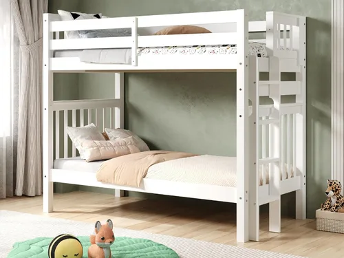 Vista 16 de Bedz King Literas altas de tamaño individual sobre individual, estilo Mission con escalera lateral y 2 cajones debajo de la cama, color cereza oscuro