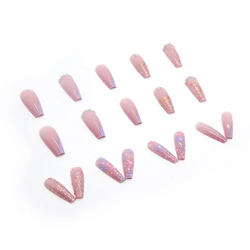 Vista 4 de Uñas postizas a presión tipo ataúd súper largas, 24 uñas postizas reutilizables de cobertura completa con pestañas adhesivas, uñas postizas