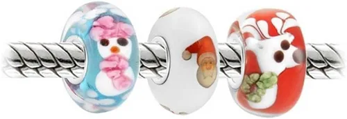 Vista 2 de Colorful Murano Glass Holiday Christmas Flower Poinsettia Candy Cane Santa Claus Penguin Snowman Snowflake Reindeer Bead Charm For Women For Teen