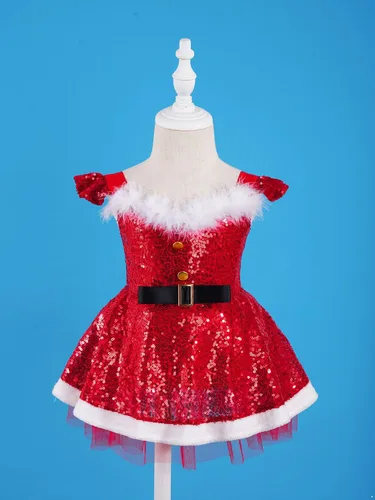 Vista 5 de TiaoBug Disfraz de Navidad para bebés y niñas, disfraz de Papá Noel, conjunto de ropa con sombrero de copo de nieve