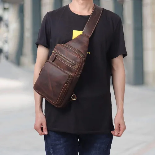Vista 9 de Guimiaray Bolso bandolera grande de cuero de caballo loco de los hombres de la vendimia capacidad multifunción bolso cruzado casual 0198, Marrón