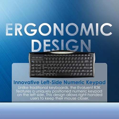 Vista 6 de Evoluent R3K - Teclado derecho de alcance reducido con conexión USB con cable y teclas de tacto suave, color negro