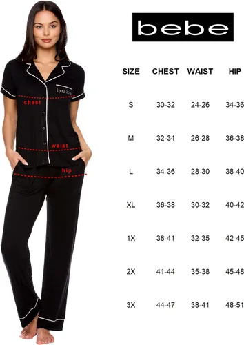 Vista 6 de bebe Womens Plus Size Pajamas, Notch Collar Top and PJ Pant, Plus Size Pajamas for Women Set 3X, 2X, 1X