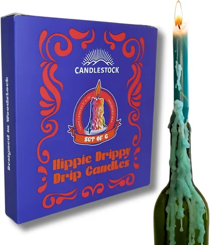 Vista 7 de Candlestock Hippie Drippy Drip Candles - Paquete de 6 velas de goteo para botellas de vino (verde)