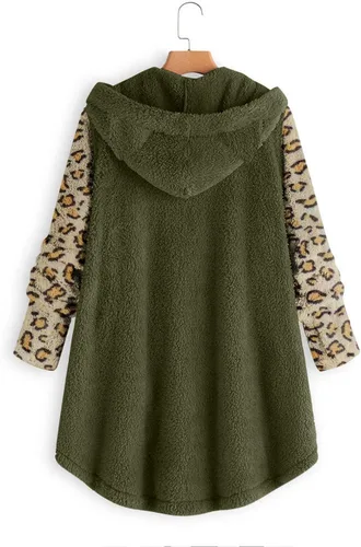 Vista 4 de Abrigo holgado con capucha y botones para mujer abrigo holgado con estampado de leopardo chaqueta con vuelo