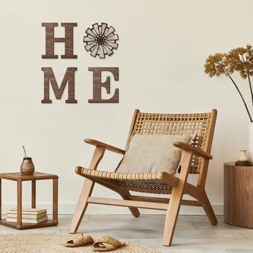 Vista 4 de VGICH Decoración de pared para el hogar, letreros rústicos con molino de viento de madera para sala de estar, juego de 4 letras decorativas
