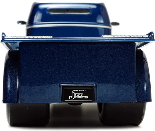 Vista 7 de Jada Toys Just Trucks 1:24 1947 Ford COE - Coche de cama plana fundido a presión color azul oscuro/blanco con estante para neumáticos, juguetes