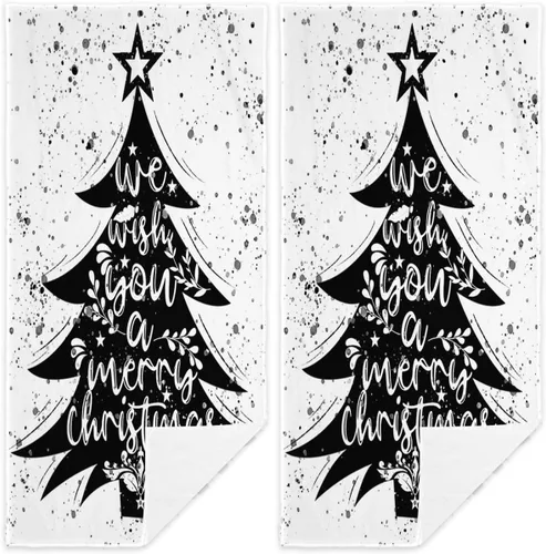 Vista 19 de Juego de 2 toallas de mano para árbol de Navidad, color blanco y negro, juego de 2 toallas de baño absorbentes de copos de nieve, toallas