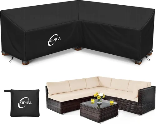 Vista 18 de Kipiea Funda para Sofá Seccional en Forma de L para Patio, Tela Oxford Resistente 420D, Funda Seccional para Exteriores con 6 Hebillas a Prueba