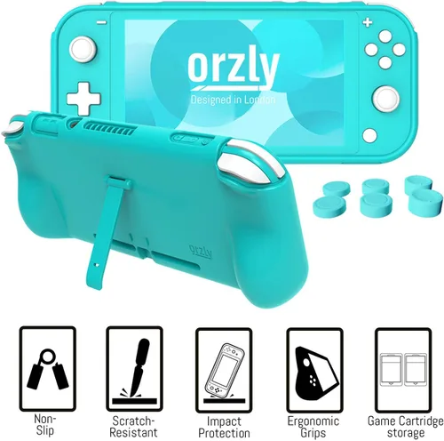 Vista 6 de Orzly Switch Lite Accessories Bundle - Funda y protector de pantalla para consola Nintendo Switch Lite, cable USB, soporte para juegos, funda