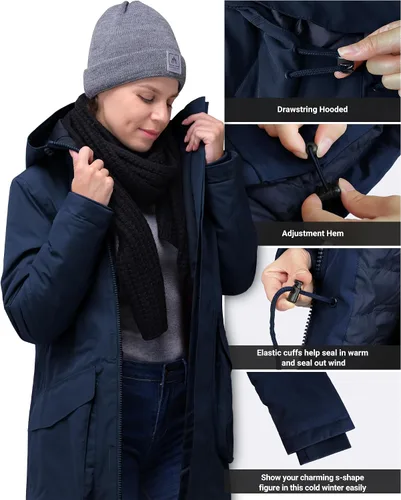 Vista 6 de 33,000ft Abrigo de invierno para mujer con capucha, impermeable, chaqueta larga acolchada, resistente al viento, cálido, aislante, para exteriores