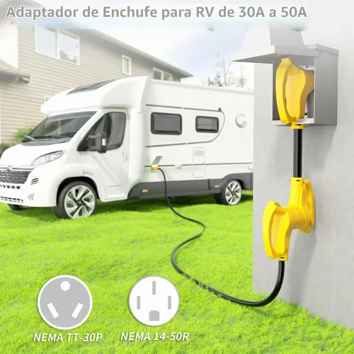 Vista 7 de Vockjour - Adaptador RV de 30 amperios a 50 amperios de 3 clavijas de 12 TT-30P a 14-50R