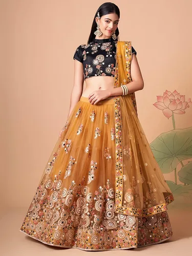 Vista 2 de stylishfashion Ropa de fiesta Lehenga Choli Indian Bordado Diseñador negro Verde blanco Lengha Chunri Nuevo