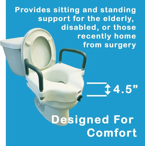 Vista 5 de Carex Asiento de inodoro elevado de 4.5 pulgadas con brazos, soporta hasta 300 libras de capacidad, eleva y eleva el asiento de inodoro