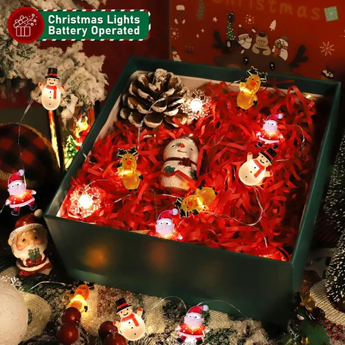 Vista 5 de [Temporizador] Luces de Navidad a pilas de 10 pies de Papá Noel, alce, copo de nieve, luces para decoración de árboles en interiores y exteriores