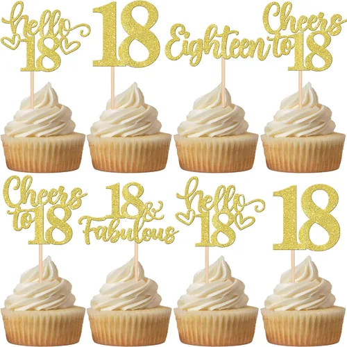 Vista 100 de 30 piezas de adornos para cupcakes de 12 cumpleaños feliz, brillantes doce, hola 12, felicitaciones a 12 años, adornos para cupcakes, 12