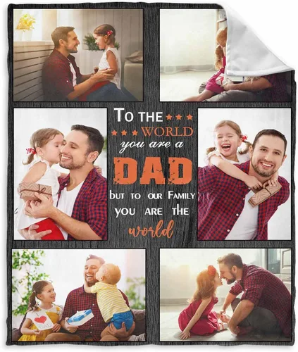 Vista 26 de InterestPrint Manta personalizada para papá de parte de hija e hijo, manta de cama personalizada con el texto "Best Dad Ever" con Love You Daddy, 7