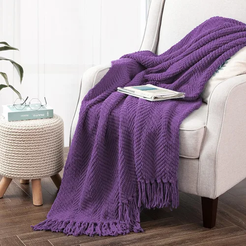 Vista 33 de Manta de punto suave con textura para sofá, manta de tweed crema con borlas de flecos para decoración del hogar, cama, sofá, silla, 50 x 60 Blanco