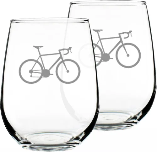 Vista 7 de Custom Bicycle Personalized Stemless Wine Glass - Unique Road Biking Themed Decor and Gifts for Cyclists - Large 17 Oz Glasses - Customized Wine
