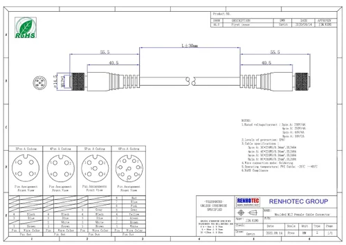 Vista 3 de Elecbee Conector M12 5 Pin A-Code Hembra a Hembra Cable terminado doble 1M/3.3ft