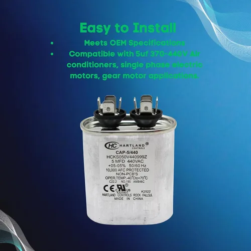 Vista 5 de HVAC Genius - Condensador de 5 condensadores MFD de 370 o 440 VCA 5uf de funcionamiento ovalado para motor de ventilador, condensador de soplador