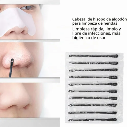 Vista 5 de Extractor de espinillas, extractor de espinillas, herramientas para quitar puntos negros, hisopos de algodón desechables de doble punta para apretar