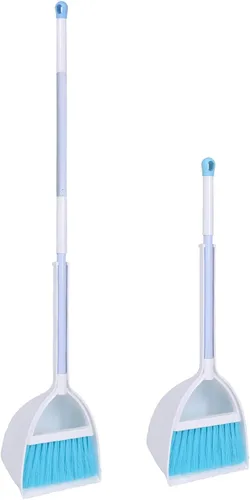 Vista 2 de Mini escoba y recogedor, barrido de cocina casera para niños (blanco + azul)