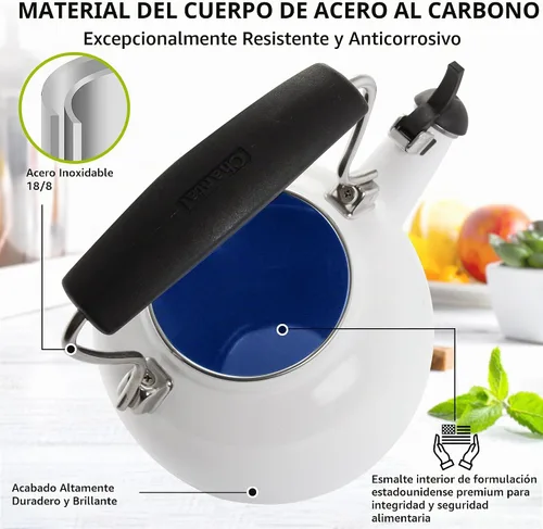 Vista 3 de Chantal Hervidor de té silbante Oolong esmaltado en acero de 1.8 cuartos (Talavera)