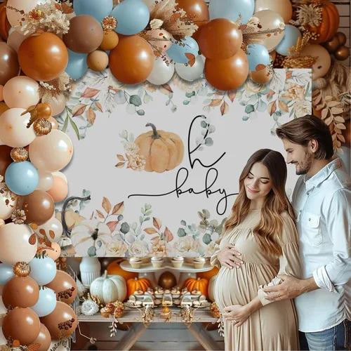 Vista 3 de Mocsicka Telón de fondo para baby shower de calabaza