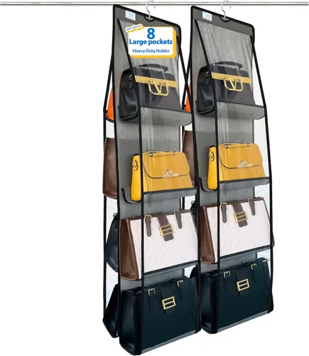 Vista 9 de Organizador de bolso, nuevo mejorado más grande, organizador de bolso para armario, ganchos resistentes, almacenamiento de bolso, material duradero