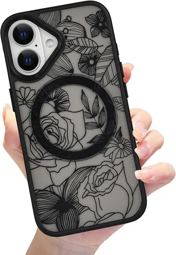 Vista 44 de Compatible con el teléfono 13 Pro - Funda magnética mate translúcida, de lujo, a prueba de golpes, magnética y con bonito patrón de flores, carcasa