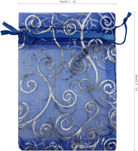 Vista 2 de Bolsitas de organza transparentes con impresión de ratán Ankirol, ideales para bodas y fiestas del bebé, para regalos o muestras (100 unidades), Azul