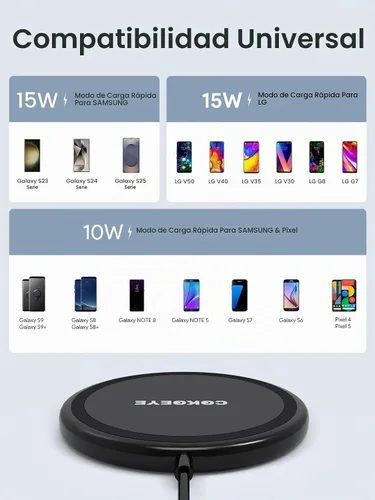 Vista 3 de COKOEYE Cargador inalámbrico, almohadilla de carga inalámbrica rápida de 15 W, paquete de 2 unidades compatible con iPhone 17/17 Air/17 Pro/17 Pro