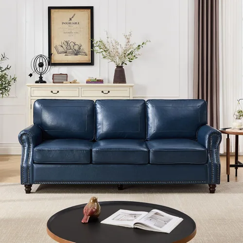 Vista 18 de WILLOVE Sofás de Cuero Sintético de 79'' para Sala de Estar, Sofás Modernos de Mediados de Siglo con Brazos Curvos y Ribete de Tachuelas