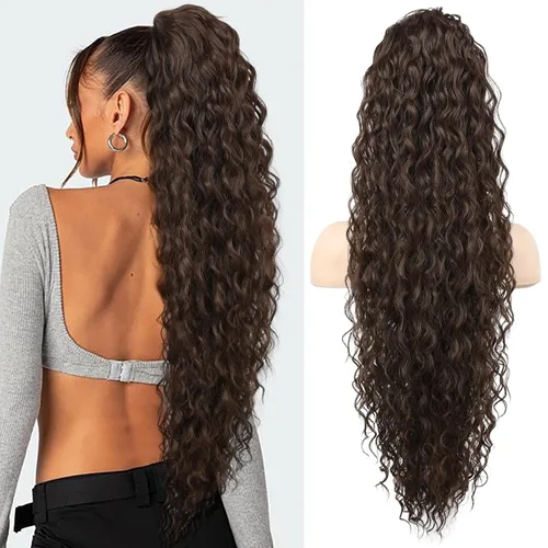 Vista 19 de SEIKEA Extensión de cola de caballo, cola de caballo falsa de 22" larga, ligera, rizada natural completa con cordón, extensión de cabello