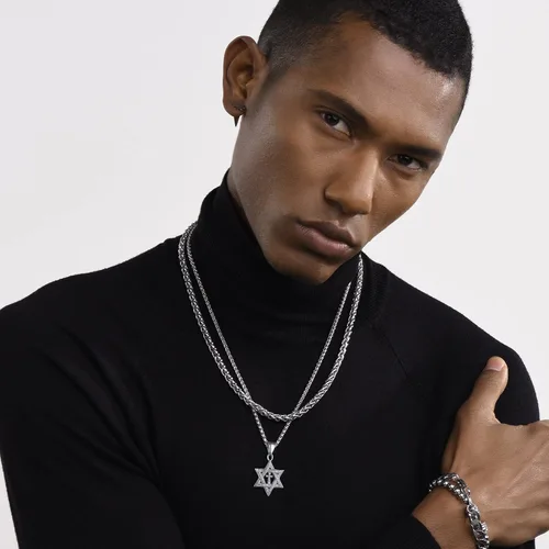 Vista 2 de GOLDCHIC JEWELRY David Star Necklace for Men, Stainless Steel Cross Pendant Jewish Israel Jewelry with Water Wave Chain