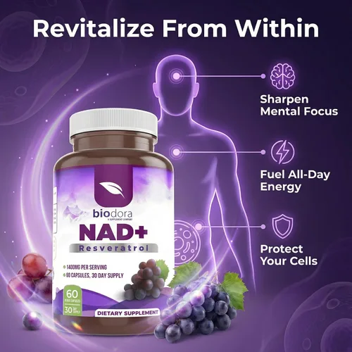 Vista 5 de Resveratrol NAD+ 1400mg Suplemento antioxidante NAD Trans-Resveratrol con NAD Apoya la salud celular, la energía y el antienvejecimiento