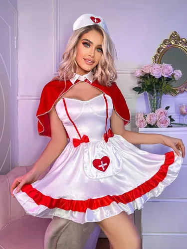 Vista 6 de Disfraz de enfermera para mujer, sexy 2023, uniforme de enfermera para adultos, vestido de cosplay de Halloween, disfraces de enfermera traviesos