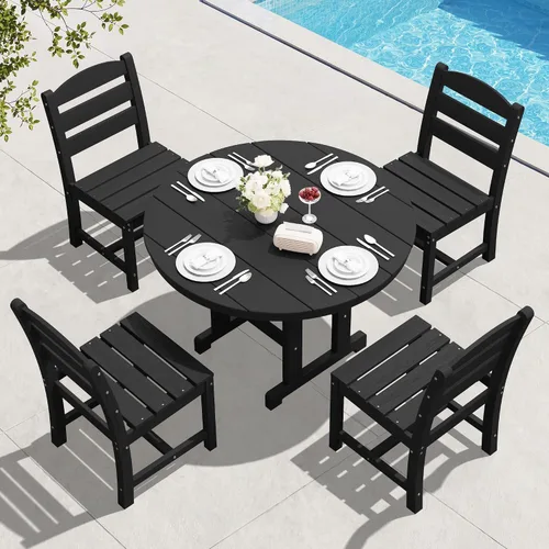 Vista 22 de SERWALL Juego de sillas de comedor Adirondack para exterior, conjunto de 2, sillas de patio de HDPE resistentes a todo clima, color negro
