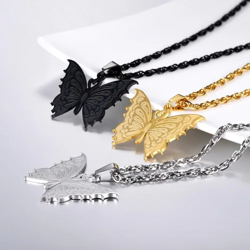 Vista 2 de PROSTEEL Collar de mariposa, chapado en oro de 18 quilatesnegro, acero inoxidable 316L, joyería de mujer, regalo para ella, caja de regalo