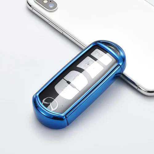 Vista 3 de Funda para llavero compatible con Mazda 2 3 5 6 8 CX-3 CX-4 CX-5 CX-7 CX-9 Atenza Axela MX5 Speed3 Miata 2/3/4 botón de protección completa con Azul