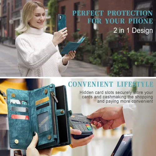 Vista 5 de Asuwish Funda para teléfono Samsung Galaxy Note 10 Plus Glaxay Note10+ 5G con cremallera, protector de pantalla de vidrio y tarjetero con tapa