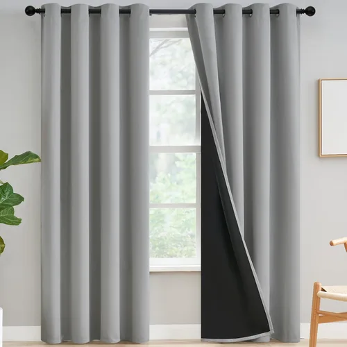 Vista 33 de Yakamok Cortinas negras, cortinas de ventana con aislamiento térmico y eficiencia energética para dormitorio, cortinas opacas completas y cortinas