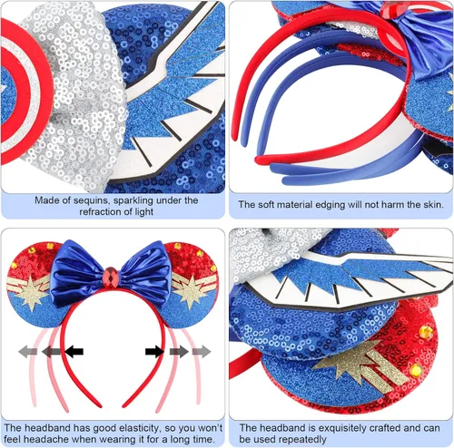 Vista 4 de iayorno Diademas de orejas para niñas y mujeres, disfraz de cosplay de lentejuelas para fiesta de Halloween, suministros de fiesta de cumpleaños
