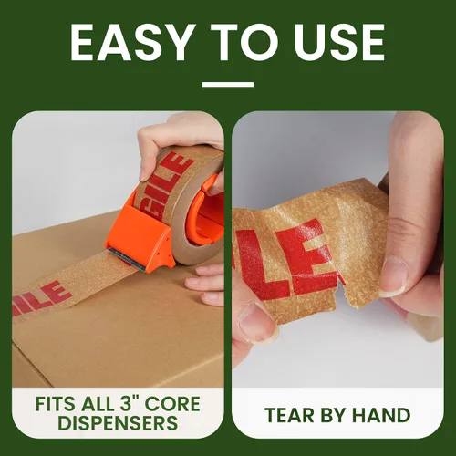 Vista 7 de TAPEBEAR Cinta Frágil de Papel Kraft Ecológico de 2 pulgadas x 55 yardas, Cinta de Papel Marrón de Embalaje Biodegradable Cinta Autoadhesiva