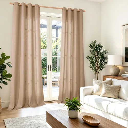Vista 23 de BGment Cortinas de Lino Beige de 63 Pulgadas de Largo 2 Paneles - Tratamientos para Ventanas con Textura de Arpillera Filtrantes de Luz Cortinas B