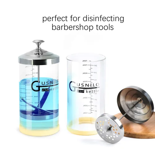 Vista 3 de Tarro desinfectante de peluquero (30 onzas) con bandeja de acero inoxidable, ideal para spa, salón y herramientas de uñas 30oz
